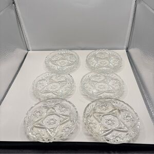 SET OF 6 VTG ANCHOR HOCKING PRESCUT CLEAR GLASS COASTERS SCALLOPED 3B